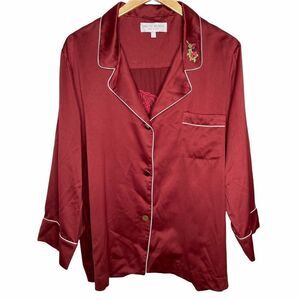 BED TO BRUNCH | Rose Embroidered Button Down Long Sleeve PJ Top